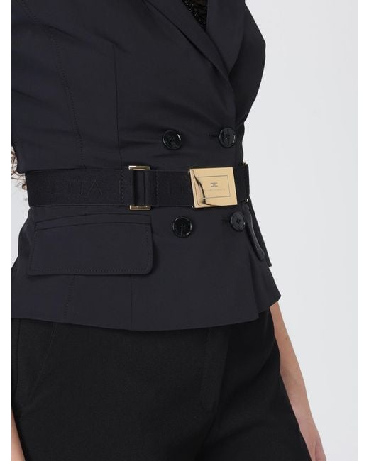 Elisabetta Franchi Black Double-Breasted Blazer With Belt