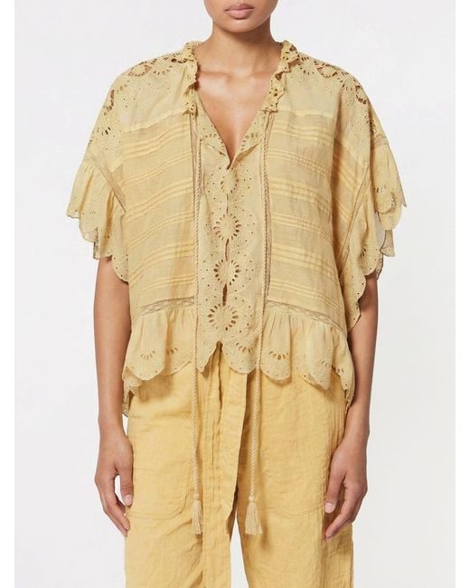 Isabel Marant Natural Prisha Top With Ruffles