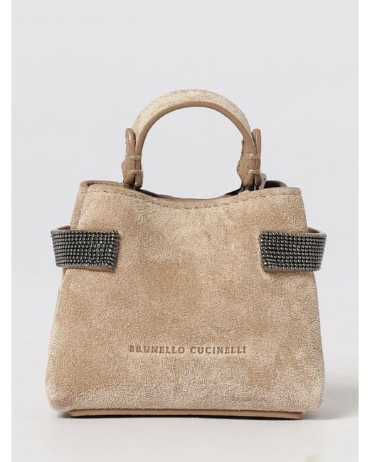 Brunello Cucinelli Natural Micro Essence Suede Bag With Monile