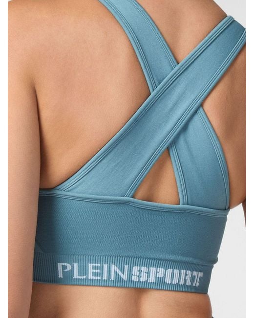 Philipp Plein Blue Technical Stretch Fabric Crop Top