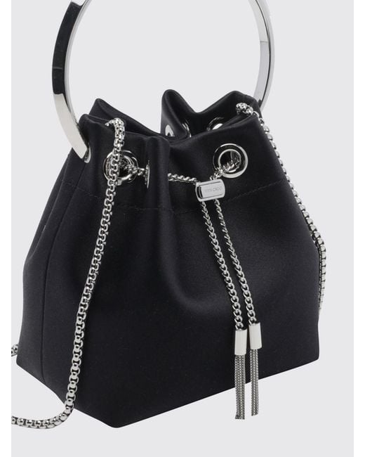 Jimmy Choo Black Bon Bon Satin Mini Bag With Metallic Handle And Drawstring