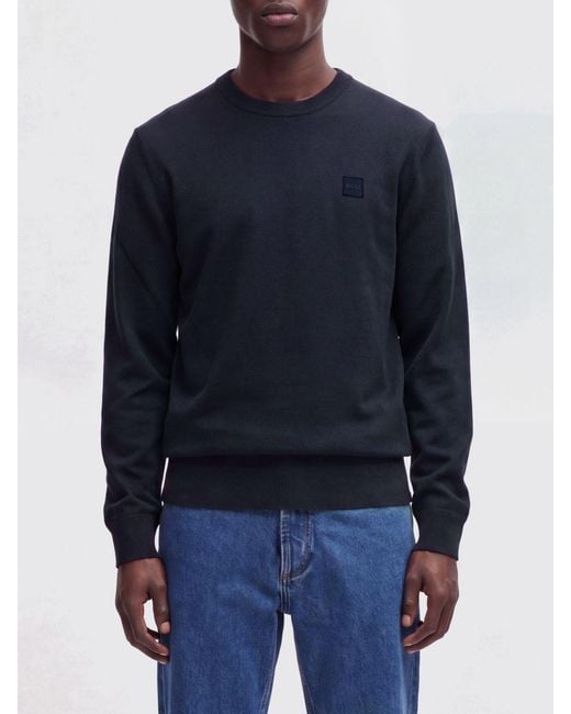 Boss Blue Cotton And Cashmere Crew Neck Sweater for men