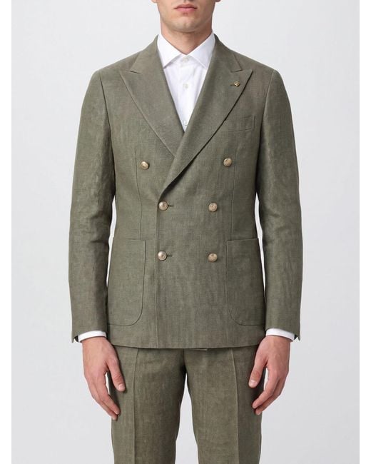 Tagliatore Green Double-Breasted Linen And Cotton Blazer for men