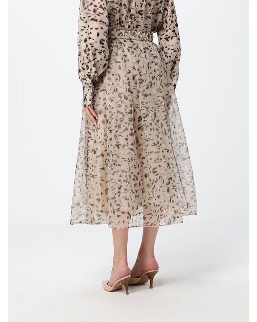 Brunello Cucinelli Natural Abstract-Print Silk A-Line Midi Skirt For