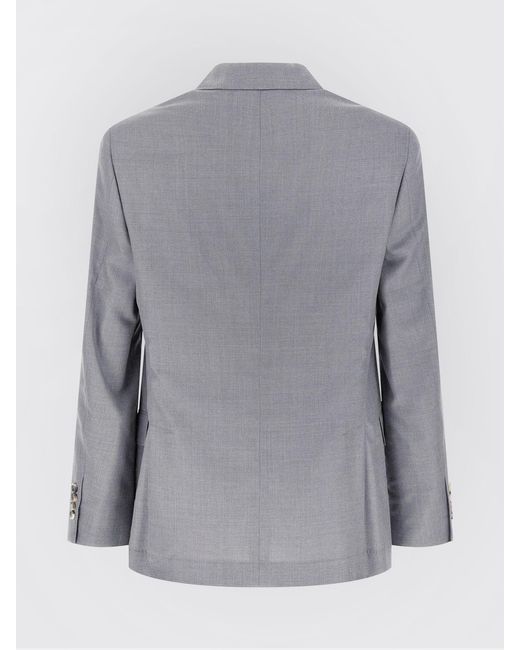 Brunello Cucinelli Gray Virgin Wool And Silk Single-Breasted Blazer for men