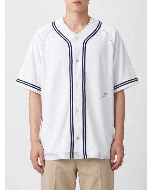 Jacquemus White Relaxed Fit Baseball-Style Cotton Shirt With Contrast Logo for men