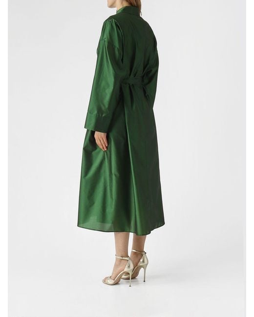 Max Mara Green Silk Blend Satin Chemisier Dress