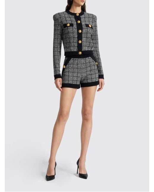 Balmain Black Tweed Check Cardigan