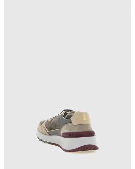 Brunello Cucinelli White Bicolor Suede And Leather Low-Top Sneakers With Serrated Sole for men
