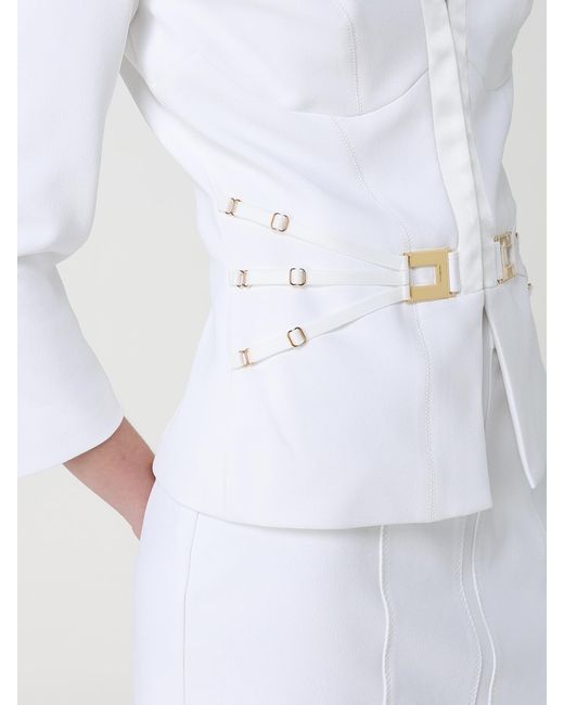 Elisabetta Franchi White Belted Blazer With Logo