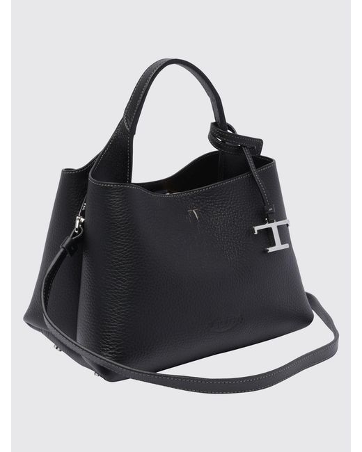Tod's Black Grained Leather Handbag With Removable Strap And Charm