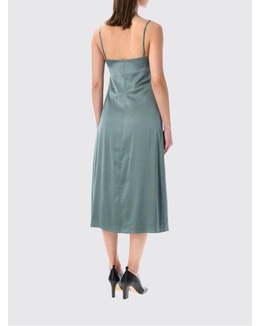 Acne Blue Viscose Blend Slip Dress With Lace Insert