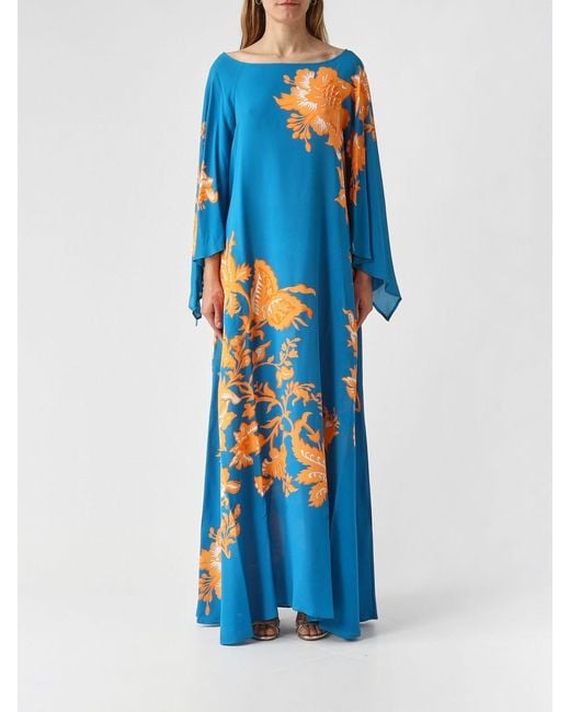 Etro Blue Printed Viscose Long Dress