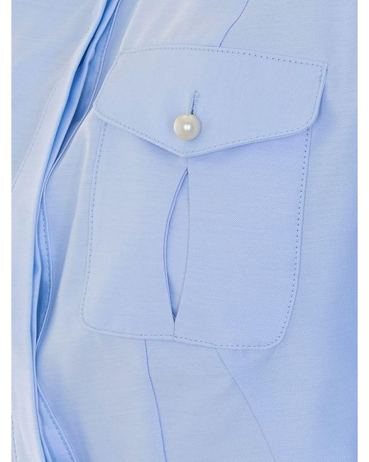 Elisabetta Franchi Blue Slim Fit Cotton Shirt With Patch Pockets