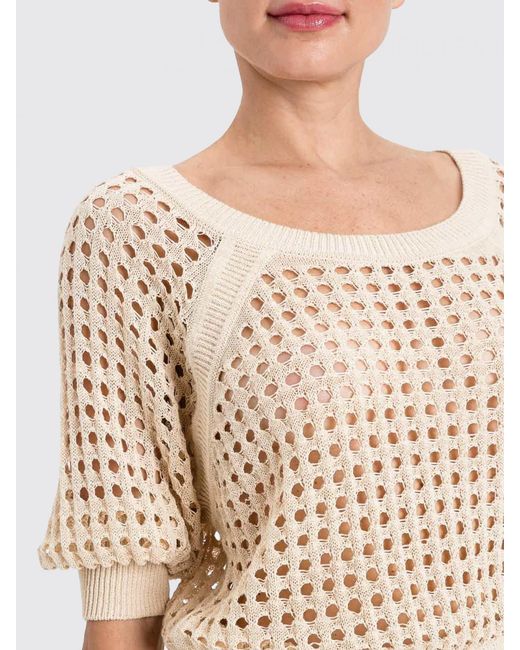 Twinset Natural Perforated Cotton Knit Top