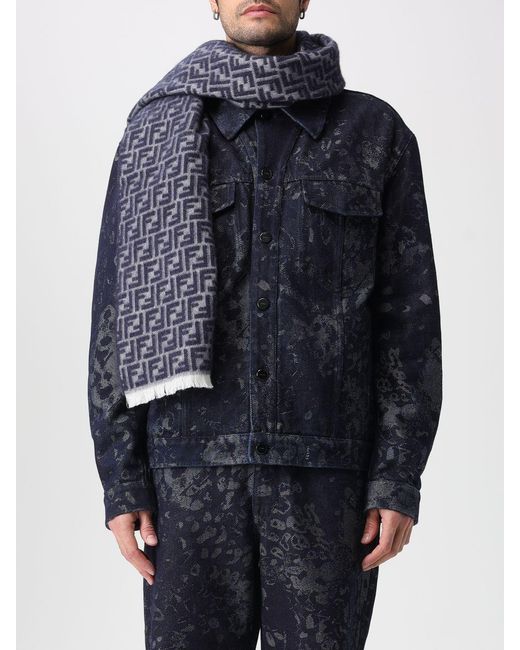 Fendi Black Wool Scarf With Ff Jacquard Monogram for men