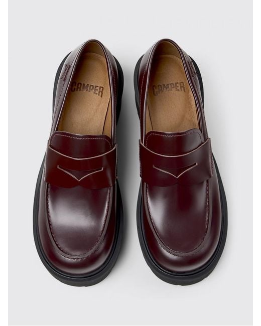 Camper Red Milah Brushed Leather Loafers