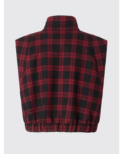 Pinko Red High Neck Tartan Wool Blend Vest