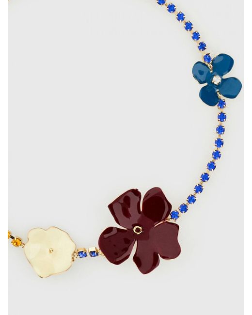 Marni Blue Brass Necklace With Rhinestones And Flowers