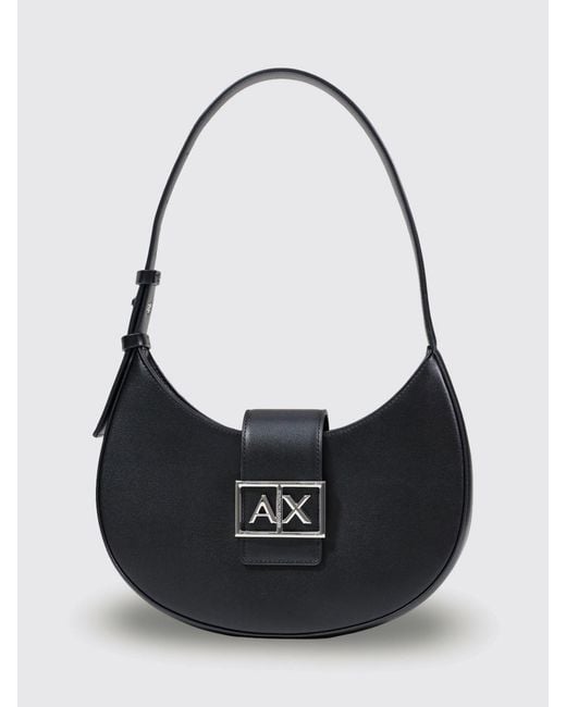 ARMANI EXCHANGE Black Hobo Shoulder Bag With Metal Logo