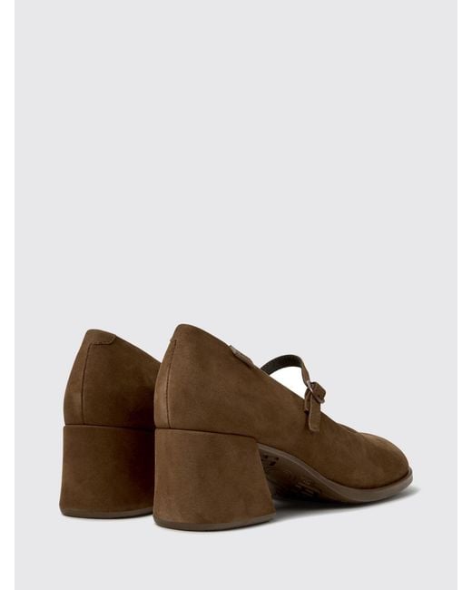 Camper Brown Kora Suede Mary Jane Pumps With Flared Mid-Heel