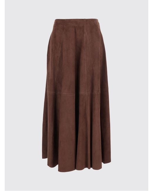 Arma Brown High-Waisted A-Line Suede Midi Skirt With Back Zip
