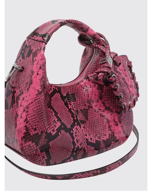 Ganni Pink Python Print Faux Leather Hobo Bag