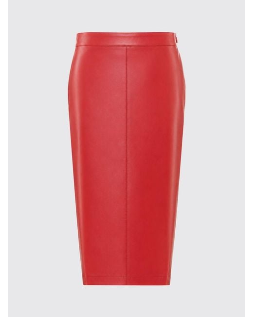 Pinko Red High-Waisted Slim Fit Faux Leather Midi Pencil Skirt