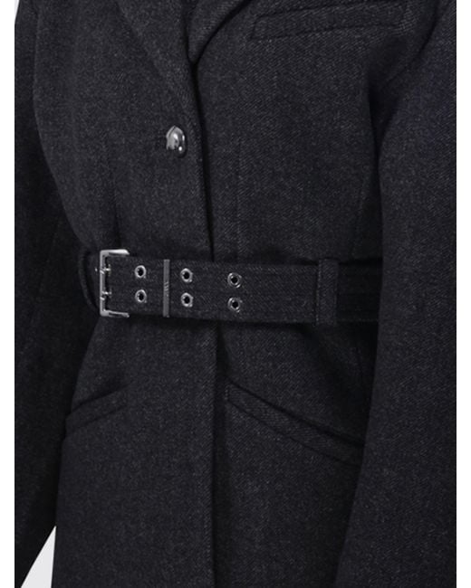 Ganni Blue Short Single-Breasted Belted Wool And Cashmere Coat