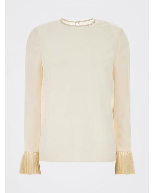 Valentino Garavani Natural Pure Silk Blouse With Long Flared-Cuff Sleeves
