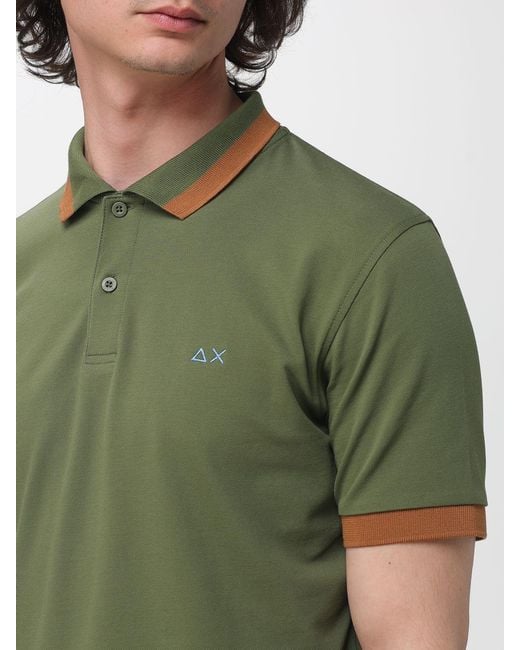 Sun 68 Green Cotton Logo Polo Shirt for men