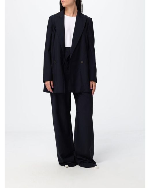Max Mara Blue Wide Leg Virgin Wool Trousers With Tie Belt