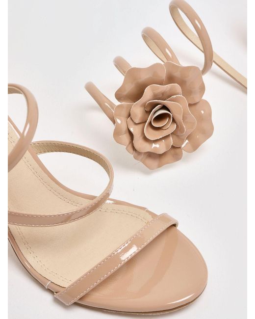 Twentyfourhaitch Pink Poniente Patent Leather Sandals With Applied Flower