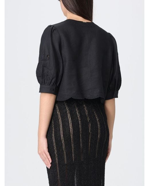 Twinset Black Embroidered Linen Top
