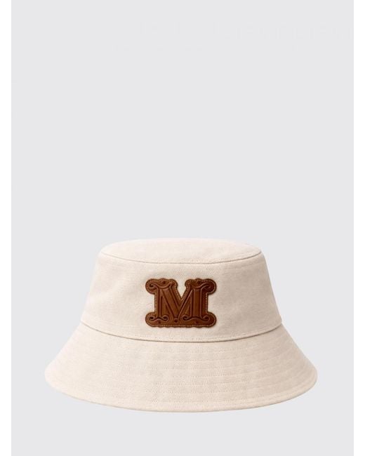 Max Mara Natural Cotton Bucket Hat With Monogram
