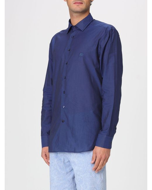 Etro Blue Cotton Poplin Shirt for men