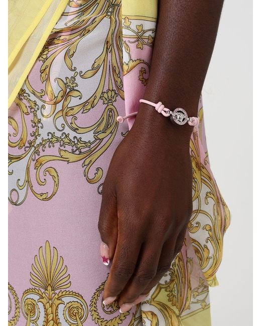 Versace Natural Medusa Brass And Leather Bracelet With Set Rhinestones