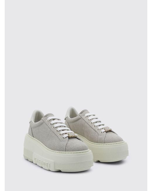 Casadei White Nexus Canvas Wedge Sneakers