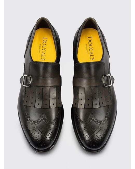 Doucal's White Leather Monk Strap Shoes With Brogue Detail for men