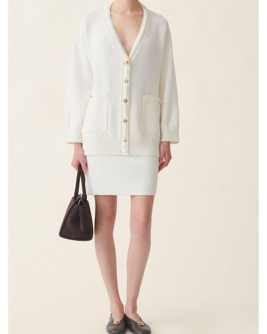 Fabiana Filippi White Wool Cardigan With Dropped Shoulders And Deep V-Neck