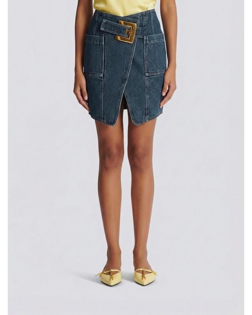 Balmain Blue Denim Mini Skirt With Maxi Buckle