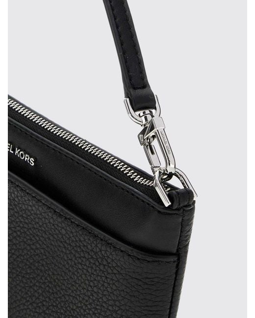 Michael Kors Black Jet Set Grained Leather Pouch With Wrist Strap And Metal Logo