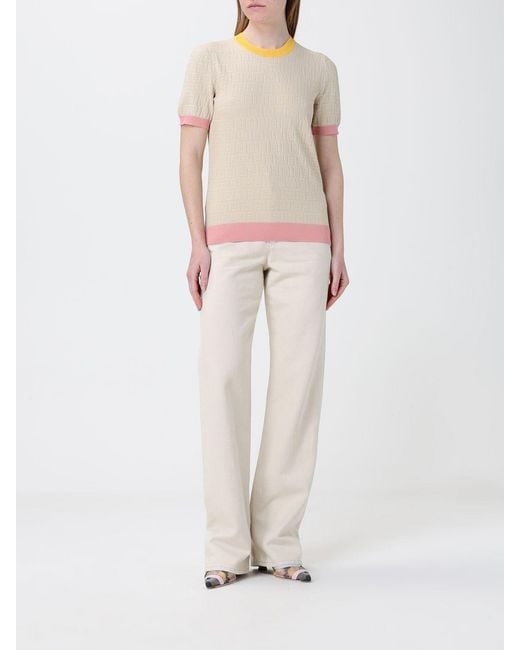 Fendi Natural Cotton And Silk Crew Neck Pullover