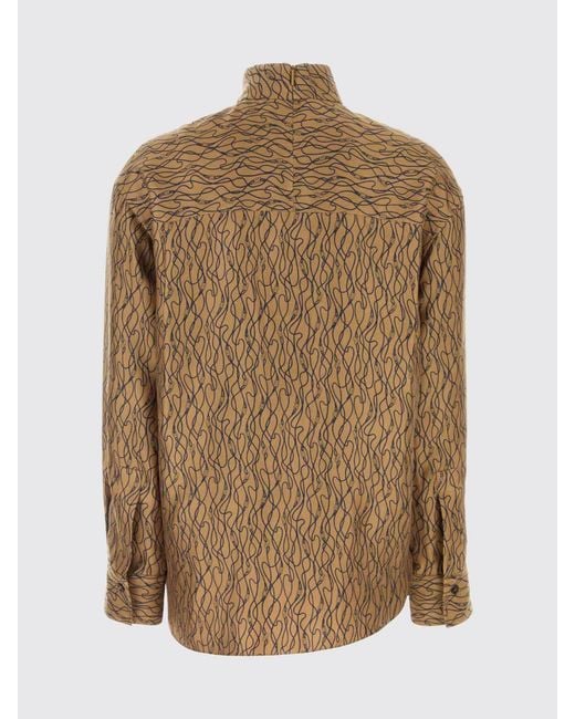 Ferragamo Brown Draped Silk Blouse With Abstract Print And Mock Neck