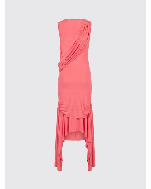 GIMAGUAS Pink Asymmetrical Draped Off-The-Shoulder Jersey Midi Dress