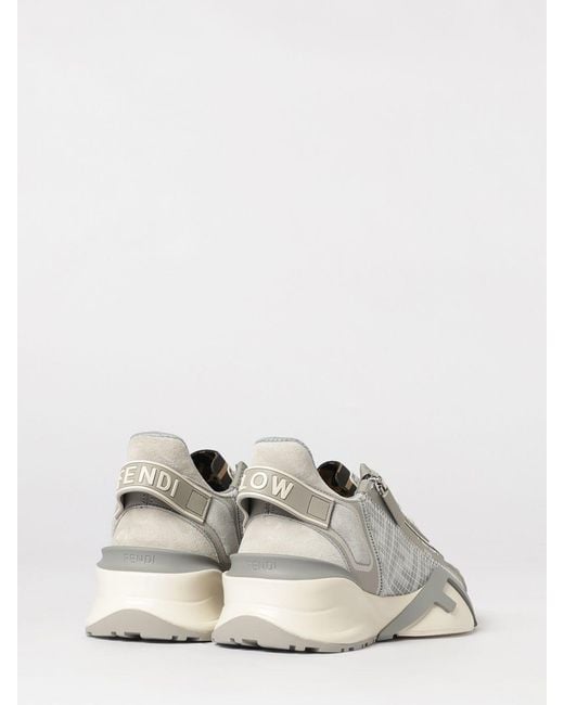 Fendi White Flow Jacquard Fabric And Suede Sneakers for men
