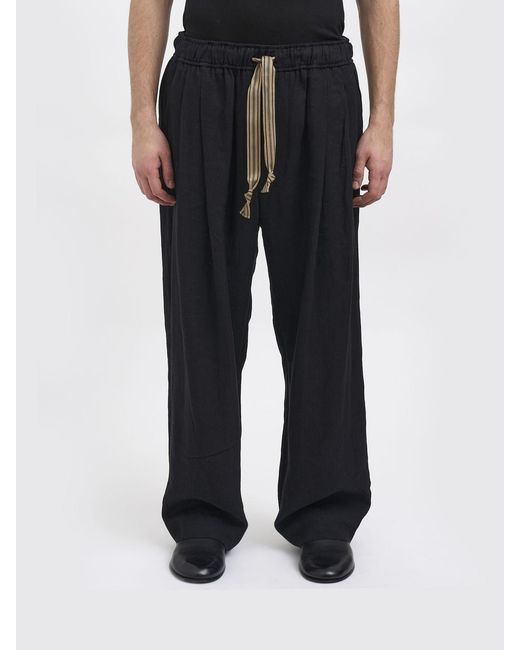 Ziggy Chen Black Linen Jogging Trousers With Drawstring for men