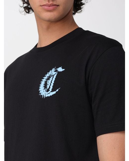 Just Cavalli Black Cotton T-Shirt With Logo for men