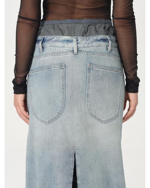 Maison Margiela Blue Long Denim Skirt With Front Slit