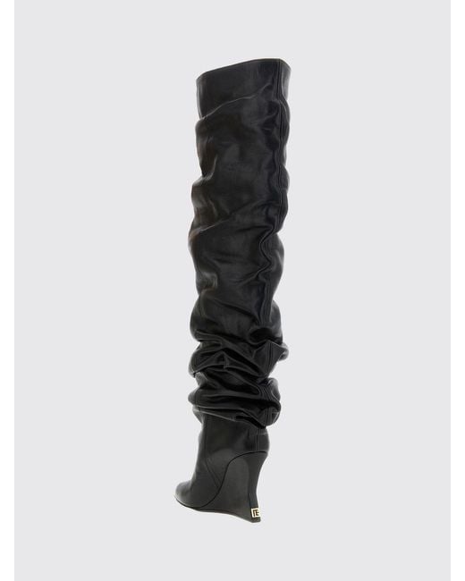 Balmain Black Ruched Smooth Calfskin Cuissardes Boots With A Sculptural Heel